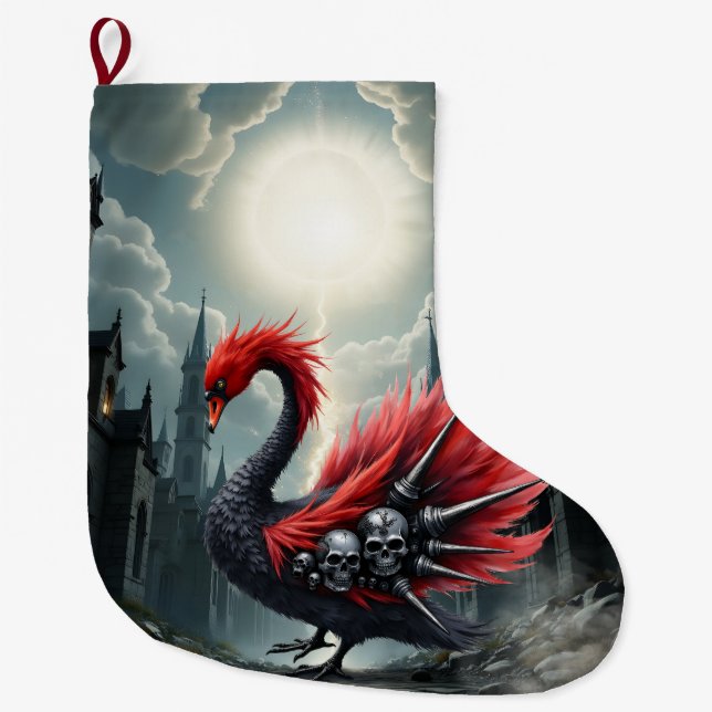 Crimson Cathedral Swan. Large Christmas Stocking (Front)