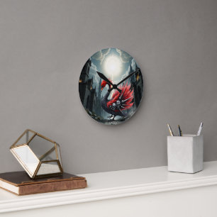 Crimson Cathedral Swan. Round Clock