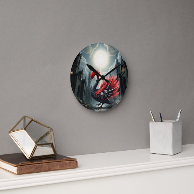 Crimson Cathedral Swan. Round Clock (Office)