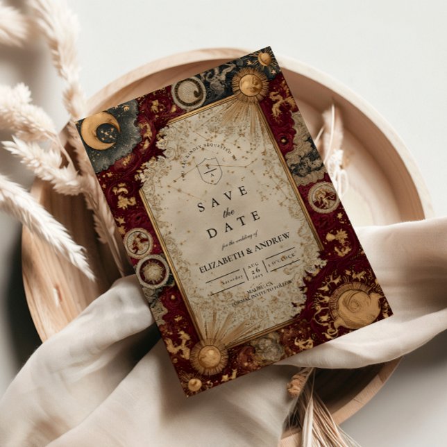 Crimson Celestial Baroque Wedding Save The Date (Creator Uploaded)