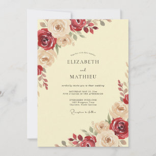 Crimson Champagne Petal Wedding Invitation
