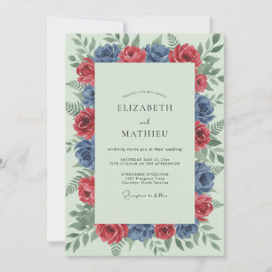 Crimson Cobalt Wreath Wedding Invitation