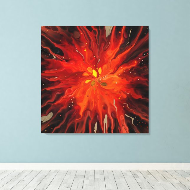 Crimson Core – Fiery Abstract Energy Burst Canvas Print (Insitu(Wood Floor))