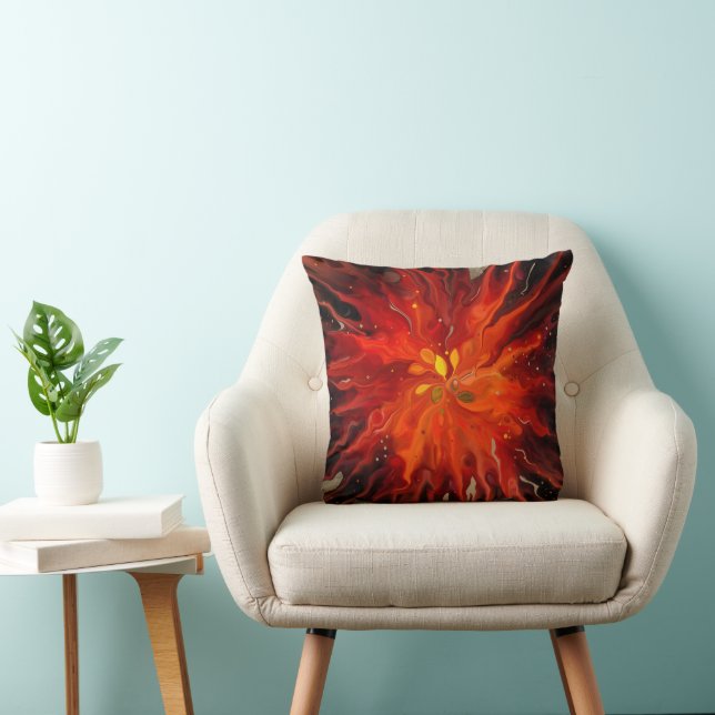 Crimson Core – Fiery Abstract Energy Burst Cushion (Chair)