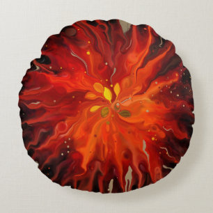 Crimson Core – Fiery Abstract Energy Burst Round Cushion
