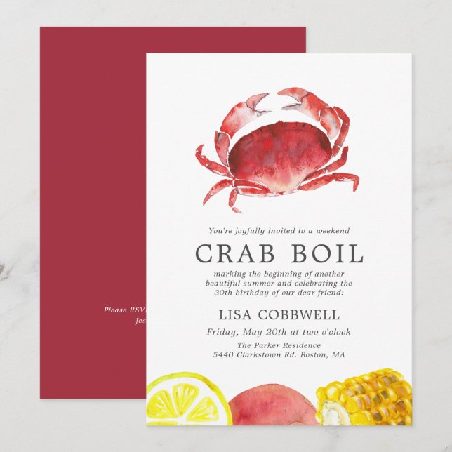 Crimson Crab | 30th Birthday Crab Boil Striped Invitation (Front/Back)