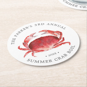 Crimson Crab Crab Boil Round Paper Coaster