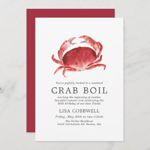 Crimson Crab   Minimal Birthday Crab Boil Invitation