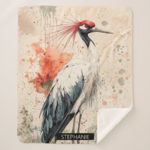 Crimson Crane Blossom Ink Wash (1) Sherpa Blanket