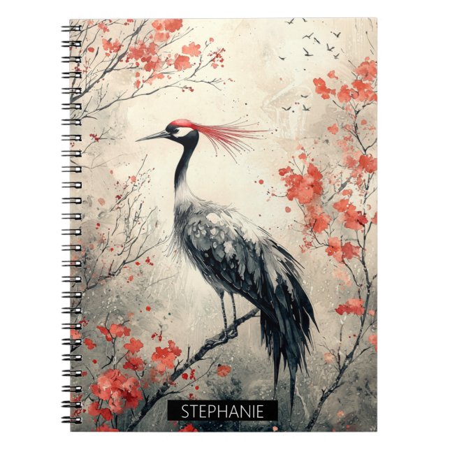 Crimson Crane Blossom Ink Wash (2) Notebook (Front)