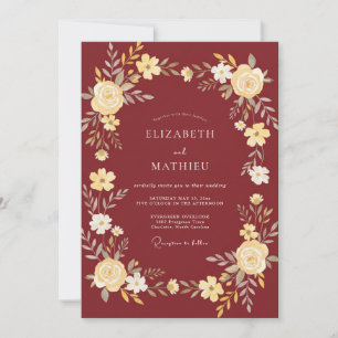 Crimson Cream Leafy Wedding Invitation