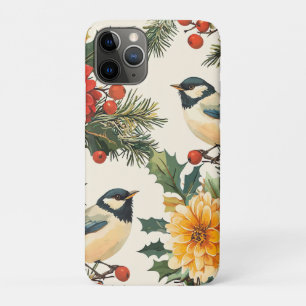 Crimson Dahlia Chickadee Christmas Cream Pattern iPhone 11 Pro Case