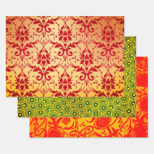 Crimson Damask, Pescara, and Paisley Pearls Wrapping Paper Sheet
