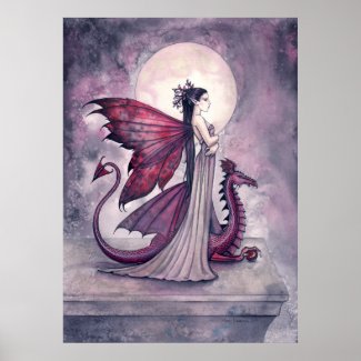 Crimson Dragon Fairy and Dragon Poster