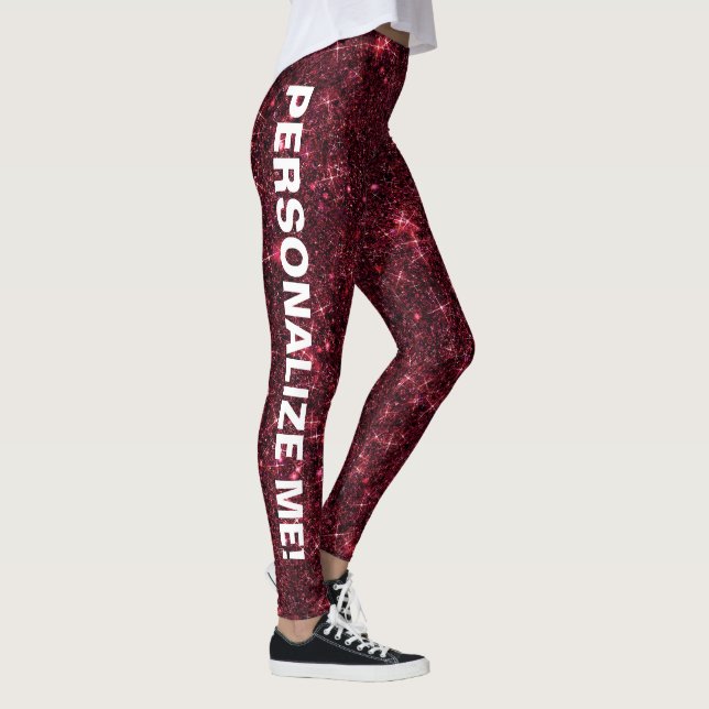 Crimson Dragon Red Glitter CUSTOM TEXT Leggings (Right)