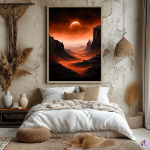 Crimson Dunes – Monochrome Martian Landscape Poster