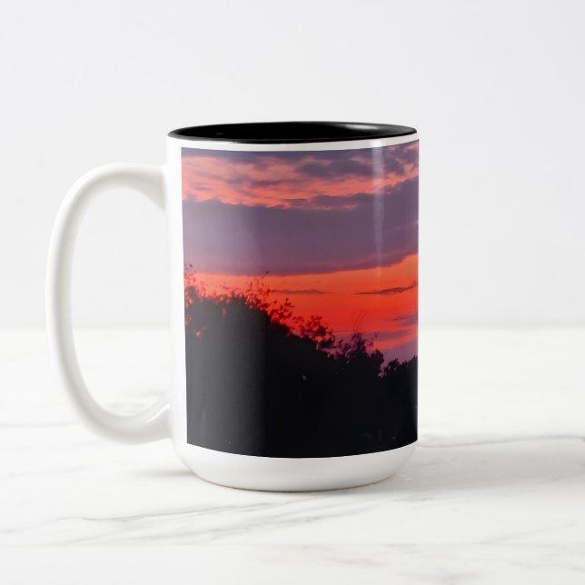 Crimson Dusk Embrace the Fiery Beauty of Sunset Two-Tone Coffee Mug (Left)