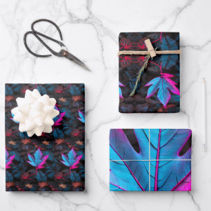 Crimson-Edged Blue – Vivid Leaf Wrapping Paper