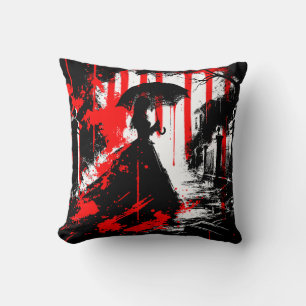 Crimson Elegance in Shadows - Gothic Victorian Art Cushion