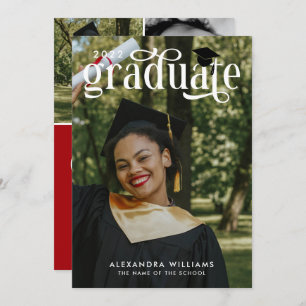 Crimson Elegant White Overlay Photo Graduate Invitation