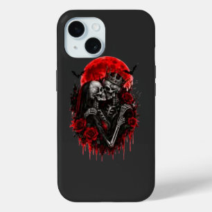 Crimson Embrace: Skeleton Lovers iPhone 15 Case
