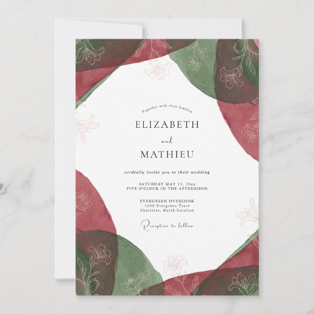 Crimson Emerald Foliage Eucalyptus Wedding Invitation (Front)