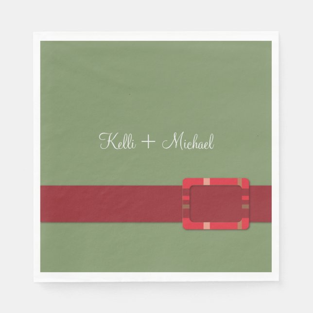 Crimson & Evergreen Christmas Wedding Napkin (Front)