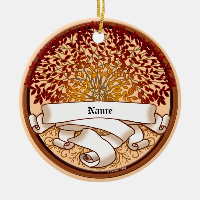 Crimson Family Tree Ceramic Tree Decoration (Front)