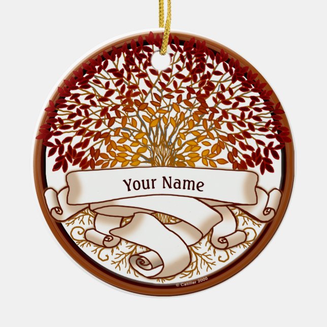Crimson Family Tree Surname Ceramic Tree Decoration (Front)