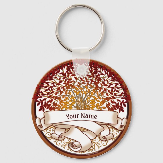 Crimson Family Tree Surname Key Ring (Front)