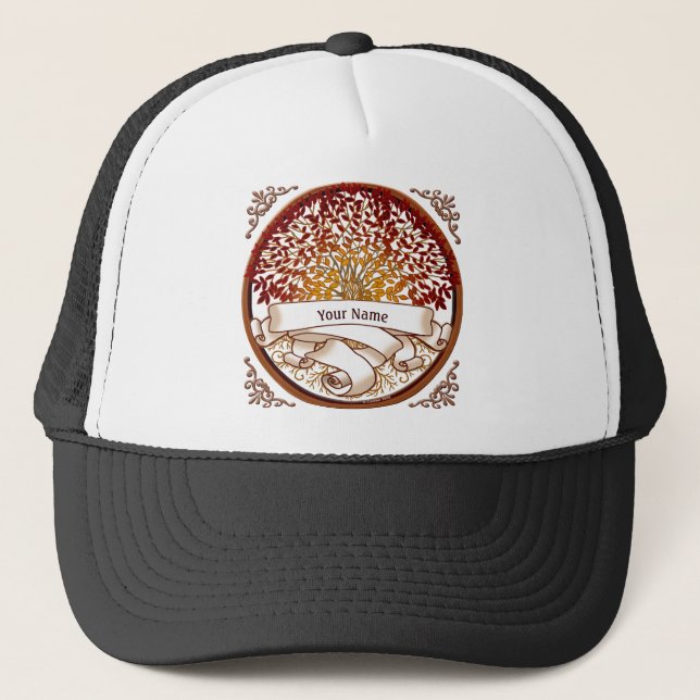 Crimson Family Tree Surname Trucker Hat (Front)
