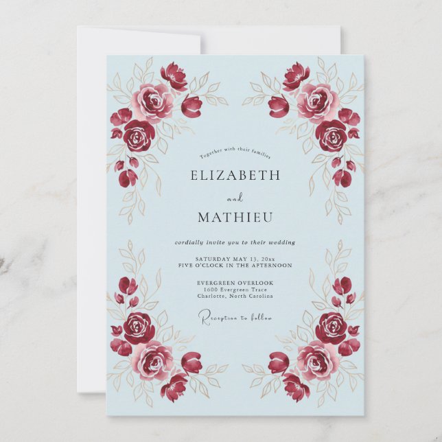 Crimson Floral Arch Wedding Invitation (Front)