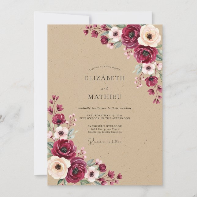 Crimson Floral Autumn Wedding Invitation (Front)