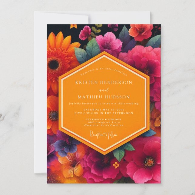 Crimson Floral Bloom Wedding Invitation (Front)