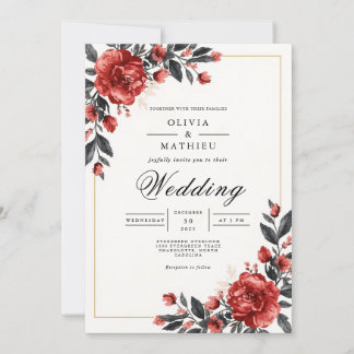 Crimson Floral Border Wedding Invitation