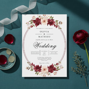 Crimson Floral Botanical Wedding Invitation