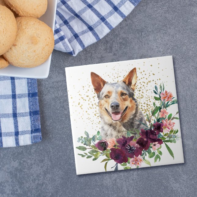 Crimson Floral Bouquet Australian Cattle Dog Tile (Creator Uploaded)
