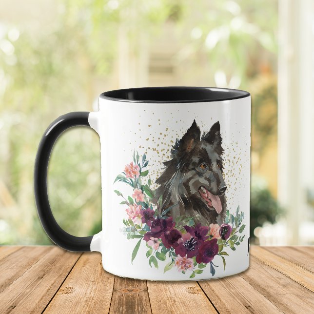 Crimson Floral Bouquet Belgian Tervuren Dog Mug (Creator Uploaded)