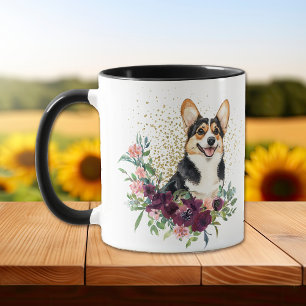 Crimson Floral Bouquet Cardigan Welsh Corgi Dog Mug