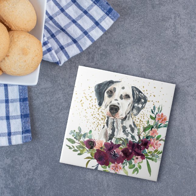 Crimson Floral Bouquet Dalmatian Dog Tile (Creator Uploaded)
