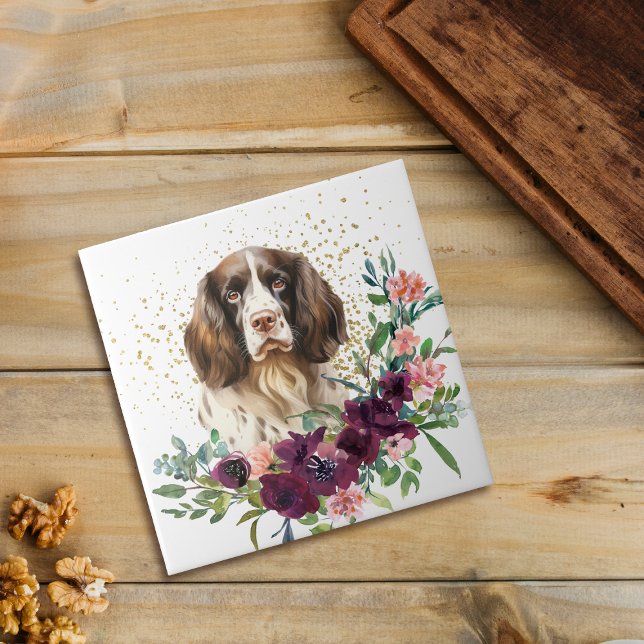 Crimson Floral Bouquet Springer Spaniel Dog Tile (Creator Uploaded)