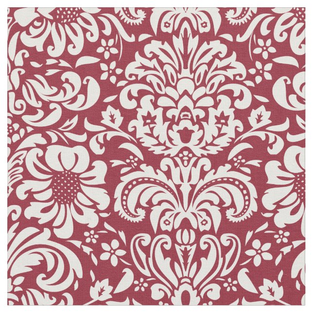 Crimson Floral Damask Fabric (Close Up)