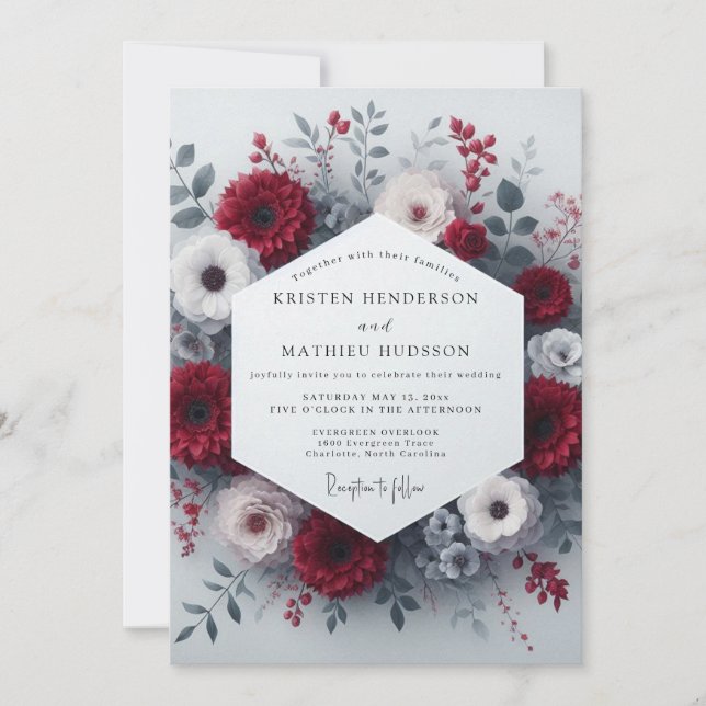 Crimson Floral Romance Wedding Invitation (Front)