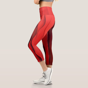 Crimson Flow – Abstract Red Waves of Motion Capri Leggings