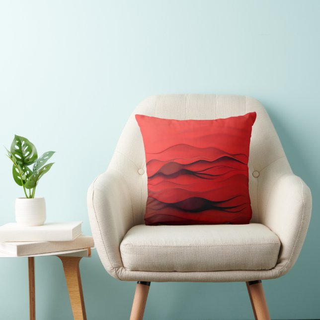 Crimson Flow – Abstract Red Waves of Motion Cushion (Chair)