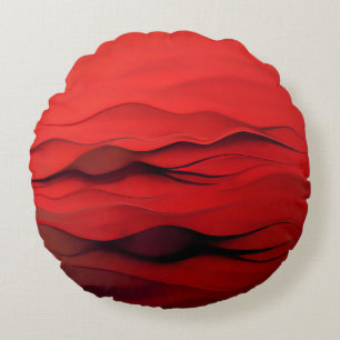 Crimson Flow – Abstract Red Waves of Motion Round Cushion