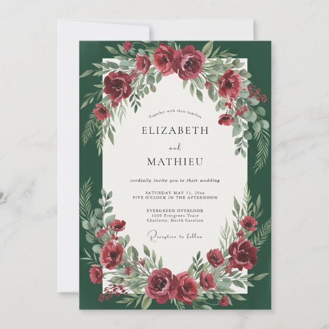 Crimson Forest Foliage Eucalyptus Wedding Invitation (Front)