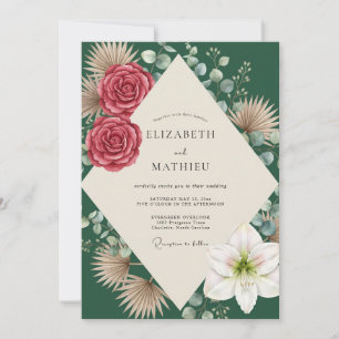 Crimson Forest Palm Eucalyptus Wedding Invitation