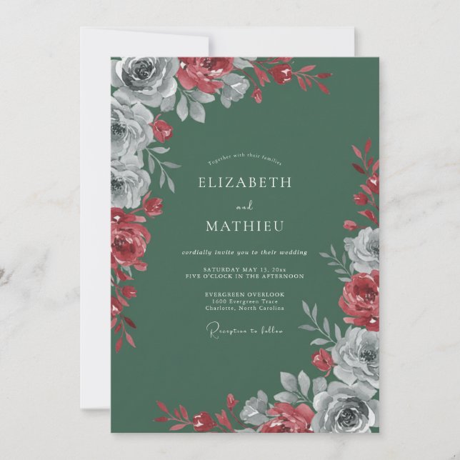Crimson Forest Petal Wedding Invitation (Front)