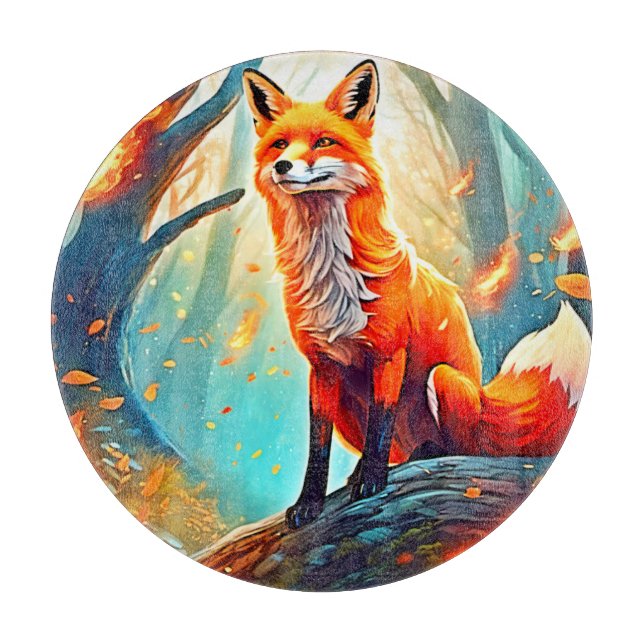 Crimson Fox Scene Design Cutting Board (Front)